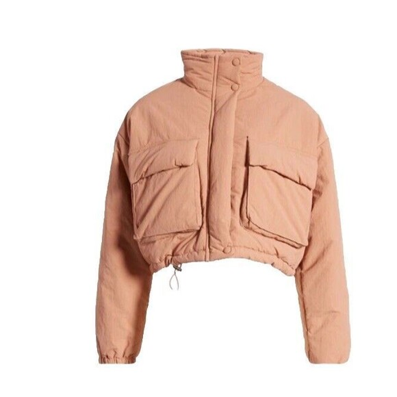 Blank NYC Nylon Copped Puffer Jacket with two front pockets in Blush Col M NWT - Picture 1 of 9